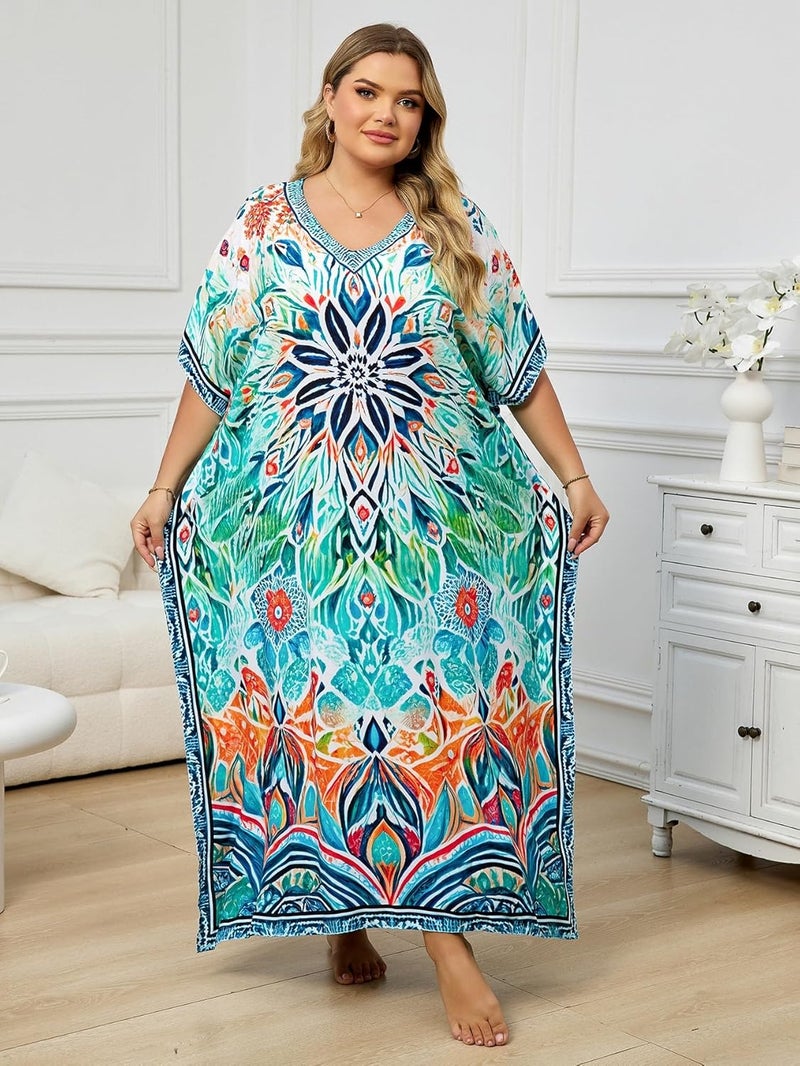 IMAGEKOPE Kaftan Dresses for Women Plus Size Bathing Suit Cover up Caftan Maxi Beach Dresses - Image 2